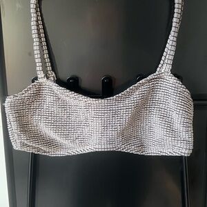Aerie Sparkly Gray and Black Waffle Texture Bikini Top